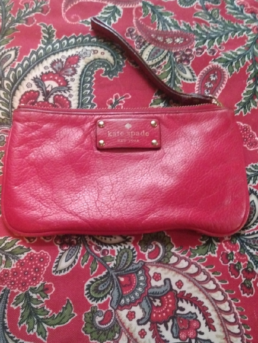 kate spade bright Red leather wristlet clutch Pebble Leather